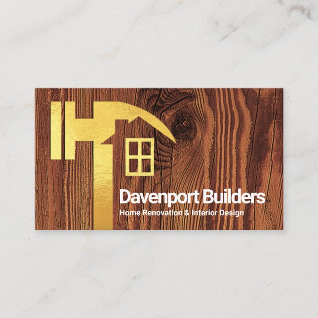 Creative Gold Hammer Zuhause Silhouette Holzholz Visitenkarte (Vorderseite)