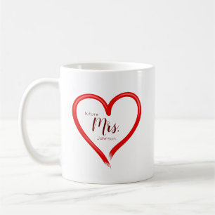 Creative Hand Painted Red Heart Future Frau Name Kaffeetasse