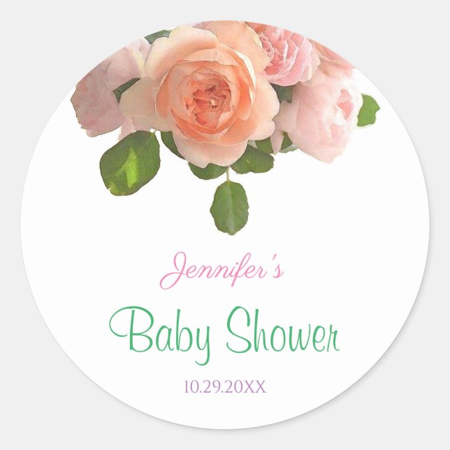 Creative Handgeschriebene Baby Dusche Wasserfarben Runder Aufkleber (Vorderseite)