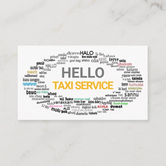 Creative Hello Language Greetings Taxi Treiber Visitenkarte (Vorderseite)