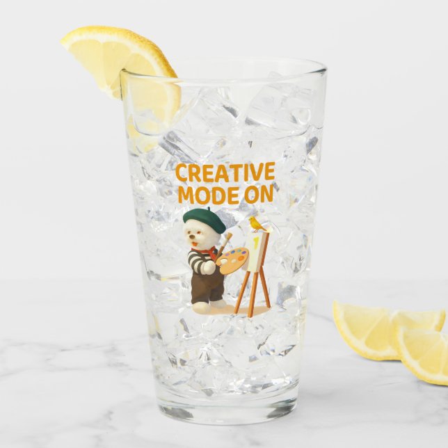Creative Mode On: Painter Bichon Dog Artist Art Glas (Vorderseite Ice)
