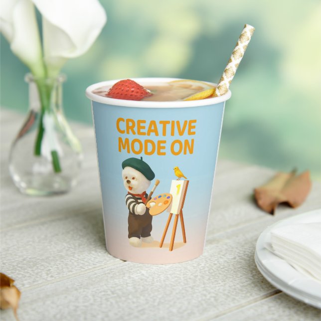 Creative Mode On: Painter Bichon Dog Artist Art Pappbecher (In Situ)