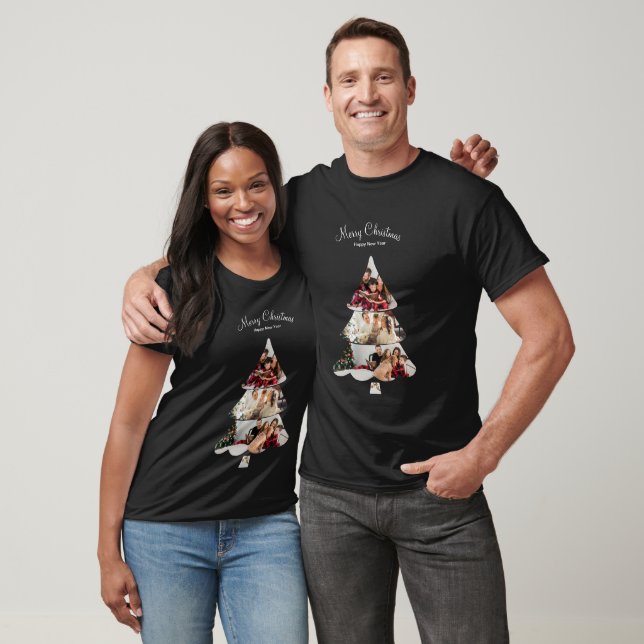 Creative Modern Christmas Tree Foto Collage T-Shirt (Unisex)