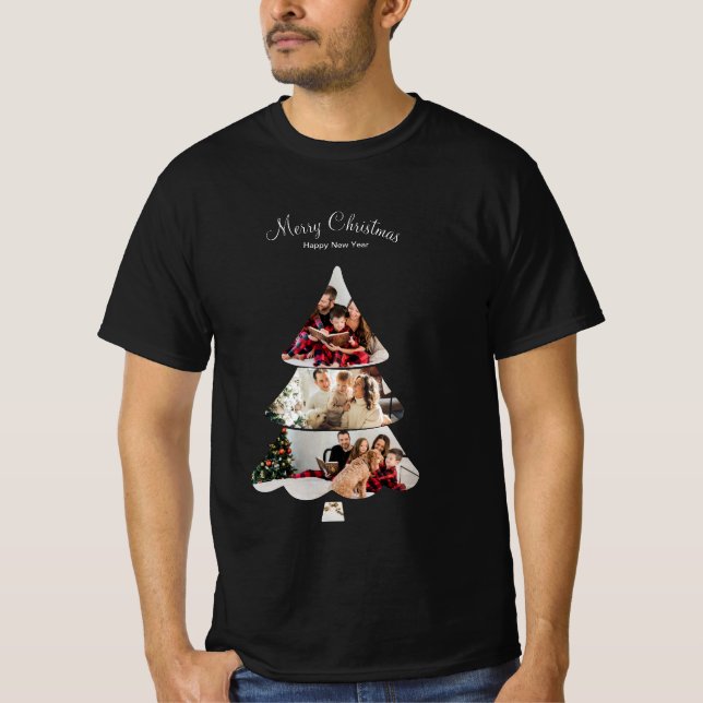 Creative Modern Christmas Tree Foto Collage T-Shirt (Vorderseite)