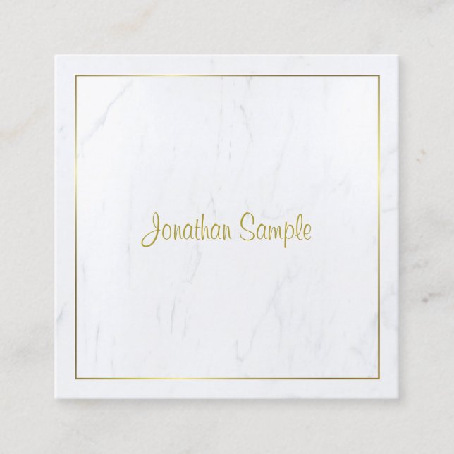 Creative Modern White Marble Gold Script luxuriös Quadratische Visitenkarte (Vorderseite)