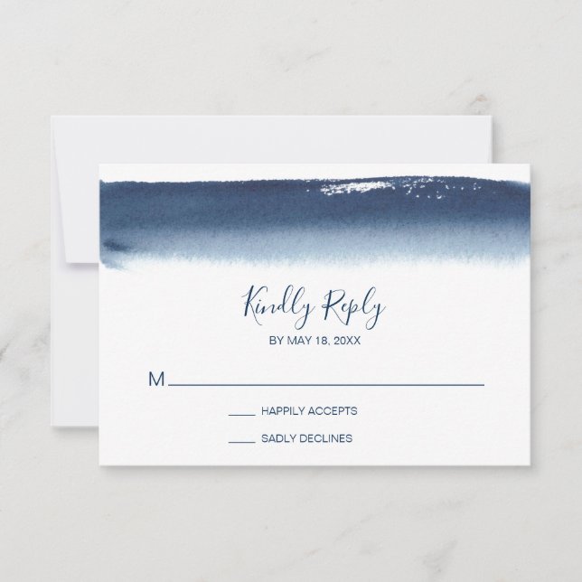 Creative Navy Blue Watercolor Moderne Hochzeit RSVP Karte (Vorderseite)