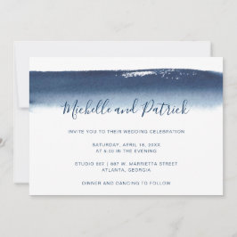 Creative Navy Blue Watercolor Pinselstrich Hochzei Einladung