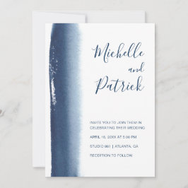 Creative Navy Blue Watercolor Pinselstrich Hochzei Einladung