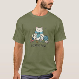 Creative Paws White Cat Knitting Summer Wear Graph T-Shirt