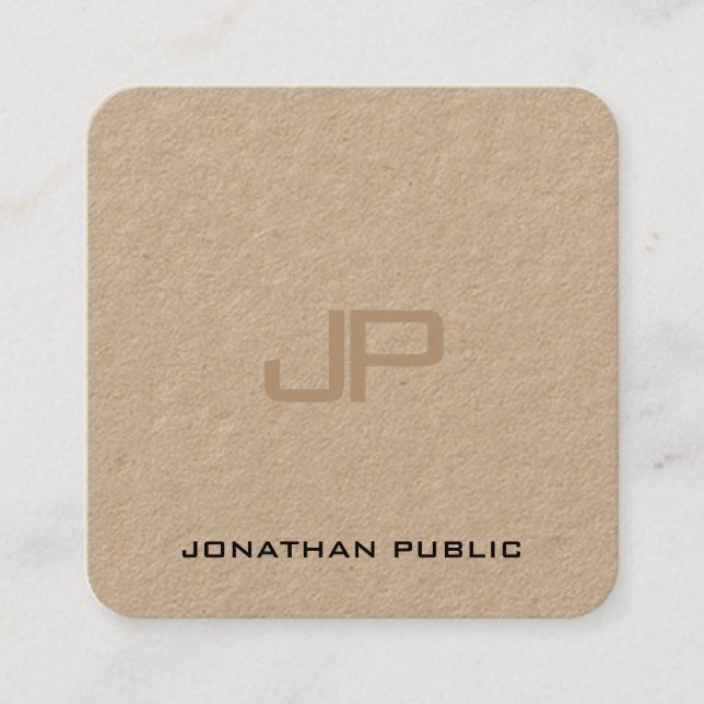 Creative Premium Real Kraft Paper Monogram Luxus Quadratische Visitenkarte (Vorderseite)