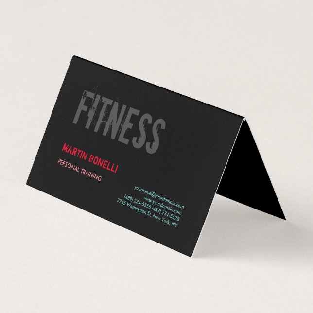 Creative Retro Black Gray Dynamic Personal Trainer Visitenkarten (Vorderseite)