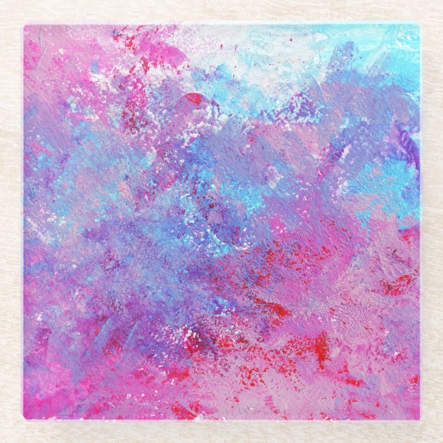 Creative rosa-blaue Textur, Farbblöcke. Glasuntersetzer (Vorderseite)