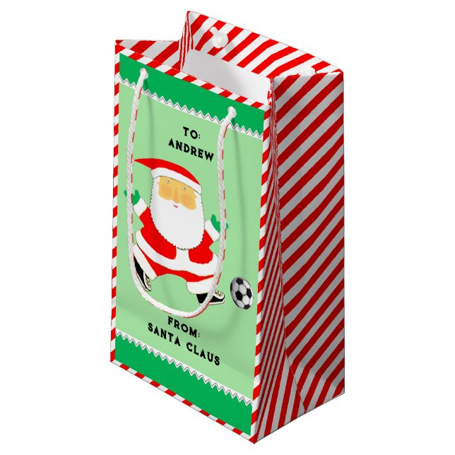 Creative Soccer Christmas Kleine Geschenktasche Geschenktüte (Vorderseite Schrägansicht)