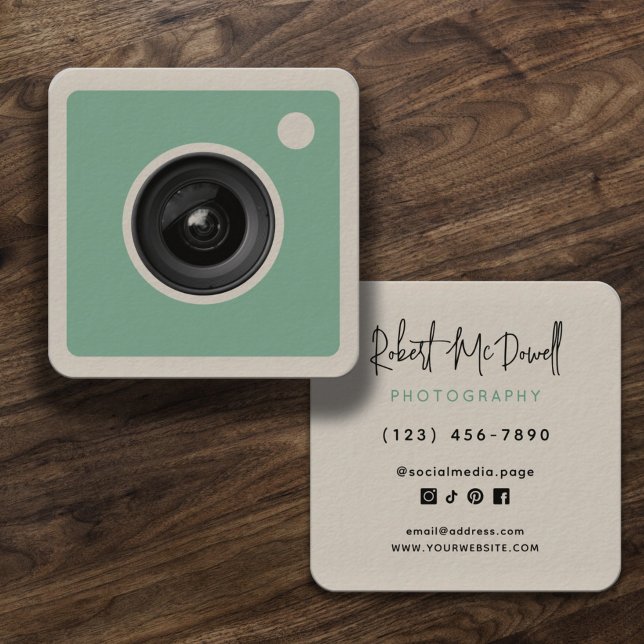 Creative social media mint cream photographer quadratische visitenkarte (Von Creator hochgeladen)