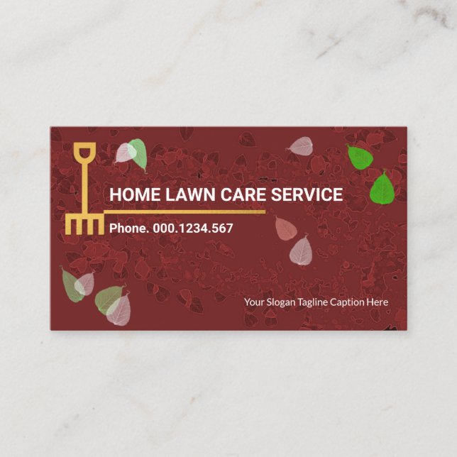 Creative Stylish Green Leaf Gold Rake Rasenpflege Visitenkarte (Vorderseite)