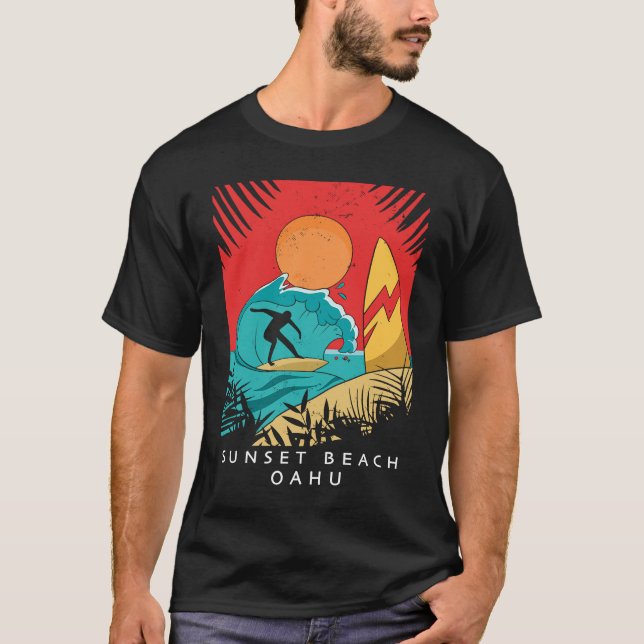 Creative Sunset Beach  Travel  Surf  Palm Tree  Oa T-Shirt (Vorderseite)