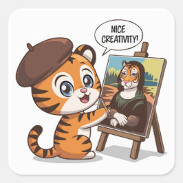 Creative Tiger Cub - Zurück zur Schulmalerei Quadratischer Aufkleber
