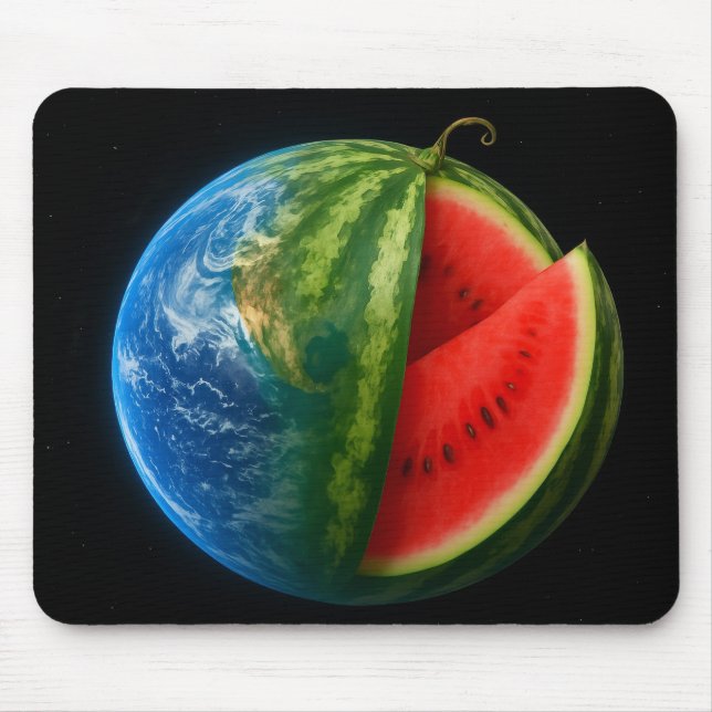 Creative Watermelon Planet Floating in Space. Mousepad (Vorne)