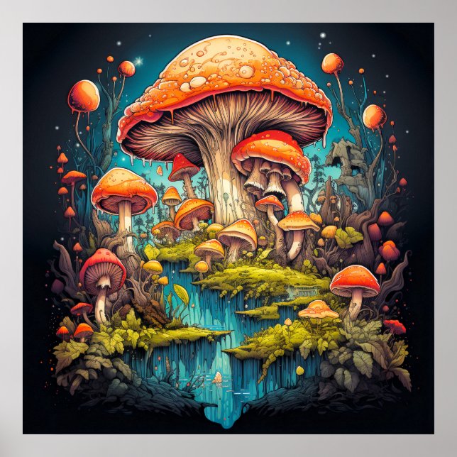 Creative Wild Psychedelic Mushrooms Poster (Vorne)