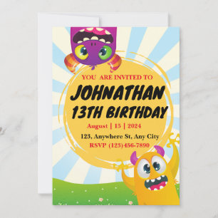 Créatures amusantes Invitation d'anniversaire