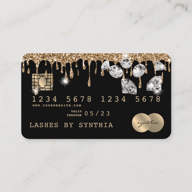 Credit Card Styled Dripping Gold Diamonds Visitenkarte (Vorderseite)