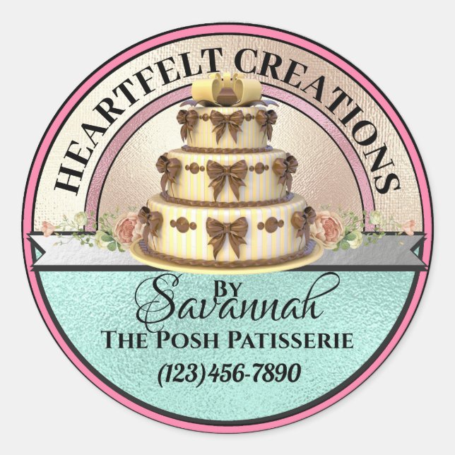 Créé Avec Amour Élégant Sticker De Gâteau (Devant)