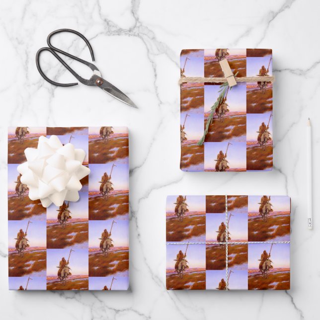 Cree Indian Native American Art Charles M Russell Geschenkpapier Set (Vorderseite)