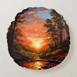 Creek Bank Sunrise Rundes Kissen