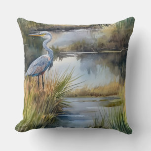 Creek Landschaft mit Gray Heron Kissen