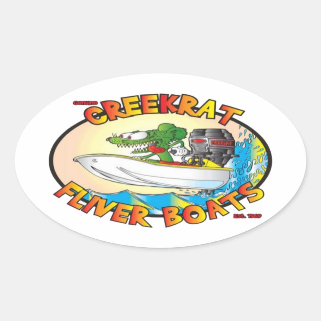 Creekrat Cartoon Fliver Boat Fun Decks Ovaler Aufkleber (Vorderseite)