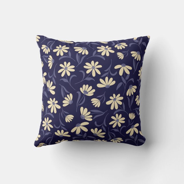 Creekside Daisy Throw Kissen | Marine und Gelb (Rückseite)
