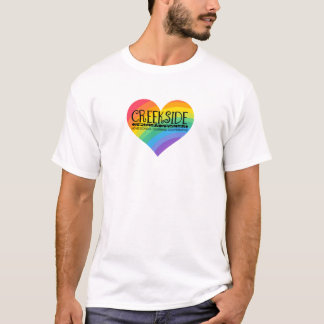 Creekside-Logo in einem Regenbogenherz T-Shirt