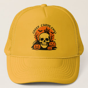 Creep, Carve, Chill: Halloween Skull & Pumpkin Truckerkappe