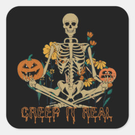 CREEP IT EAL beängstigende Halloween Skelettkürbis Quadratischer Aufkleber