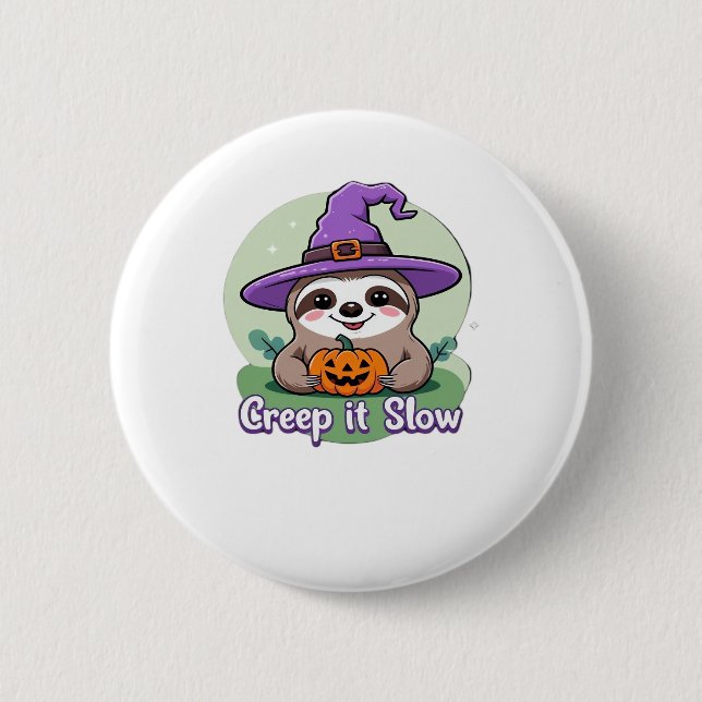 Creep It Langsam � Niedliches Halloween Sloth Shir Button (Vorderseite)