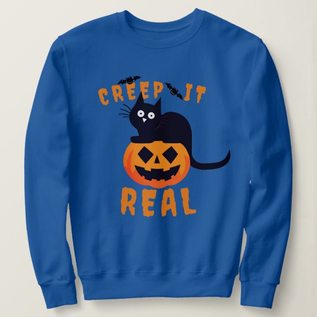 Creep It Real Halloween Black Cat Sweatshirt (Design vorne)