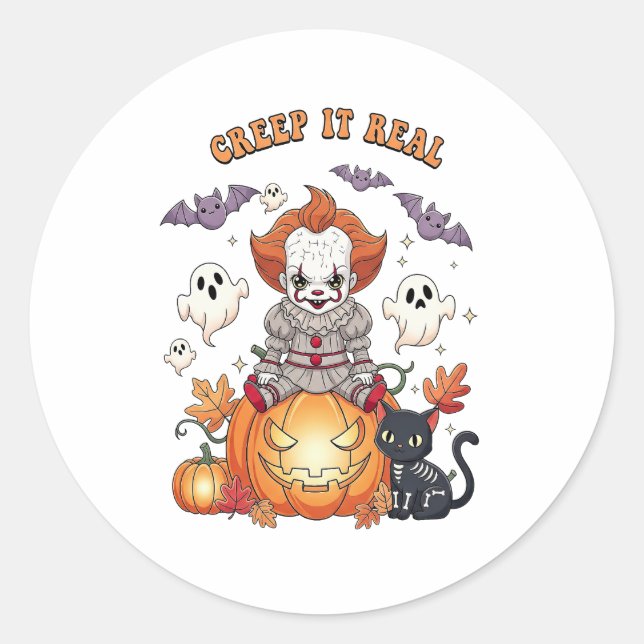 Creep It Real Halloween Clown Runder Aufkleber (Vorderseite)