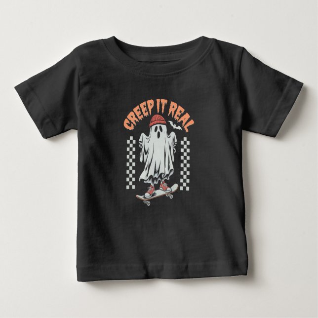 Creep It Real Retro Halloween Skate Ghost Baby T-shirt (Vorderseite)