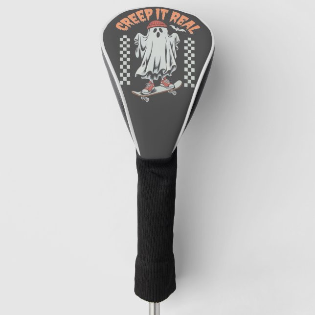 Creep It Real Retro Halloween Skate Ghost Golf Headcover (Vorderseite)