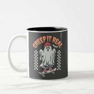 Creep It Real Retro Halloween Skate Ghost Zweifarbige Tasse