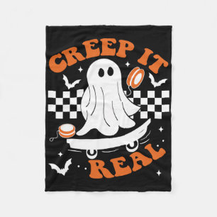 Creep It Real Skateboarding Retro Halloween Geist Fleecedecke