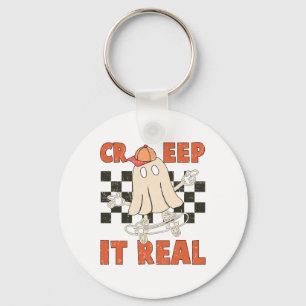 Creep It Real Skateboarding Retro Halloween Ghost Schlüsselanhänger