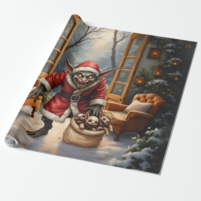 Creepe Christmas Goblin - Dark Fantasy Evil Santa Geschenkpapier (Ungerollt)