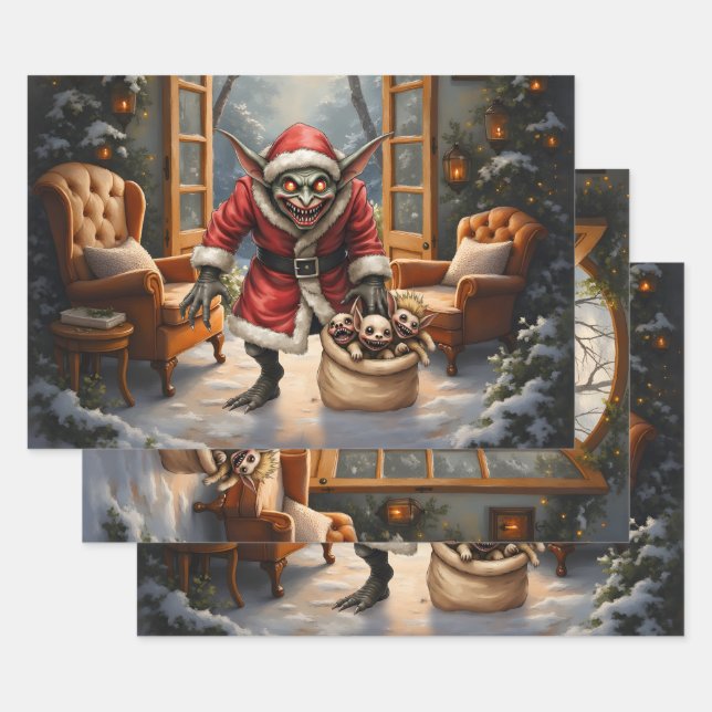 Creepe Christmas Goblin - Dark Fantasy Evil Santa Geschenkpapier Set (Set)
