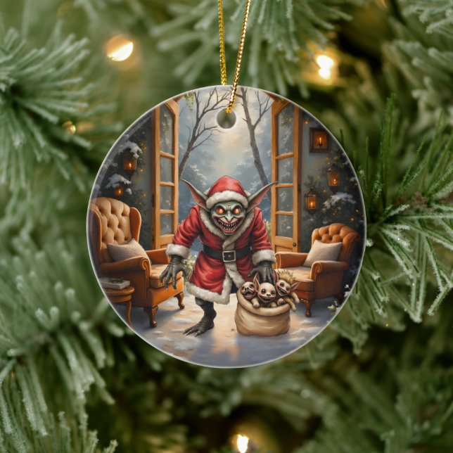 Creepe Christmas Goblin - Dark Fantasy Evil Santa Keramik Ornament (Baum)