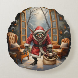 Creepe Christmas Goblin - Dark Fantasy Evil Santa Rundes Kissen