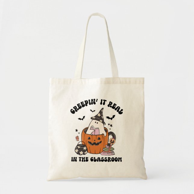 Creepin" Es echter Lehrer Retro Halloween Tragetasche (Vorne)