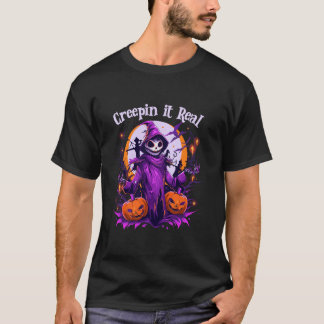 Creepin It Real Creepy Skeleton Hexe Spooky Skull T-Shirt
