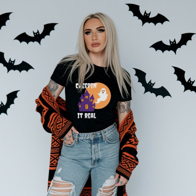 Creepin" it Real Funny Ghost Halloween T - Shirt (Creepin It Real Halloween Tshirt)
