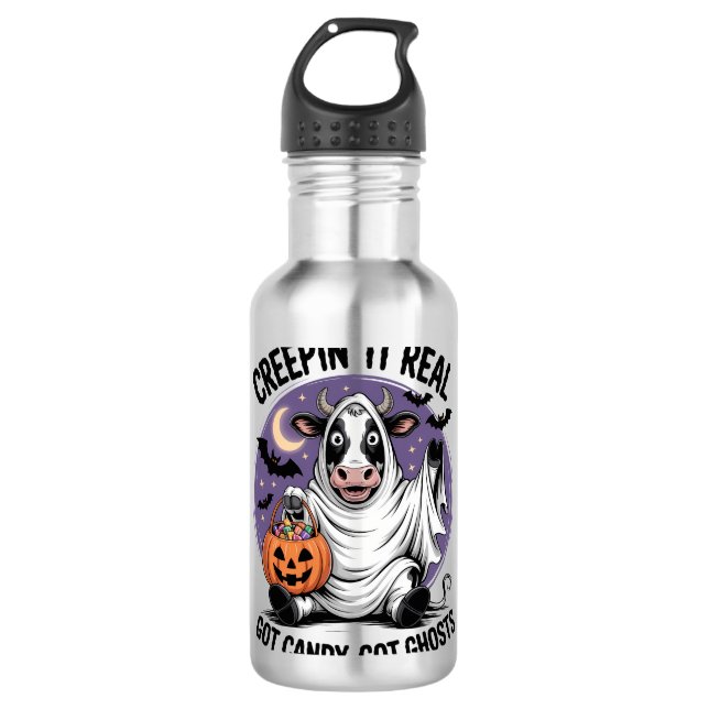 Creepin � Kuh Halloween Edelstahlflasche (Vorderseite)